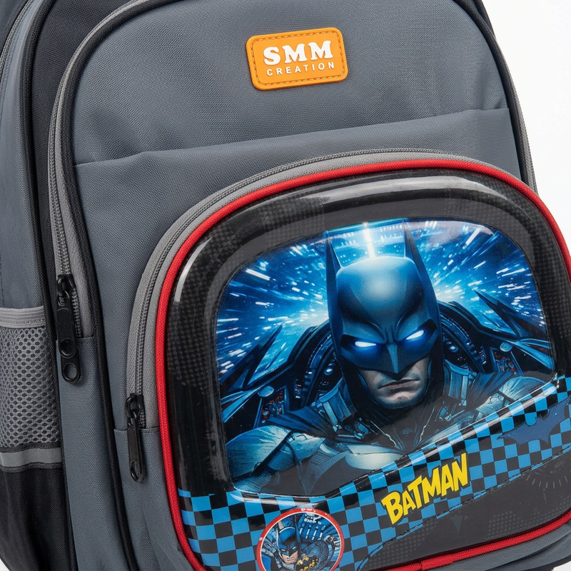 SMM - Cartable Scolaire à Roulettes avec Chariot SMM - Motif Batman - Noir 2
