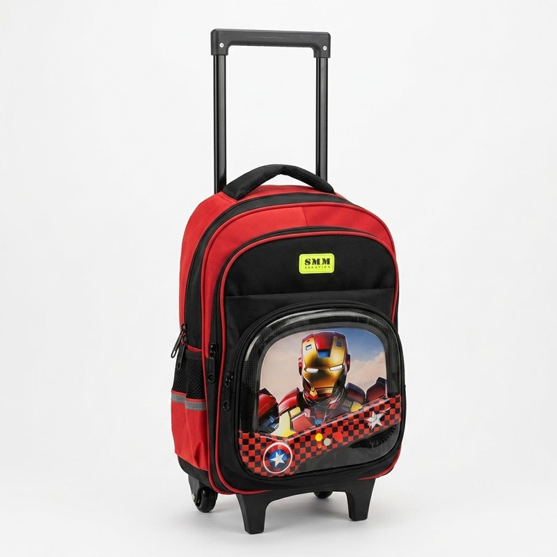 SMM - Cartable Scolaire avec Chariot Iron Man - Rouge & Noir