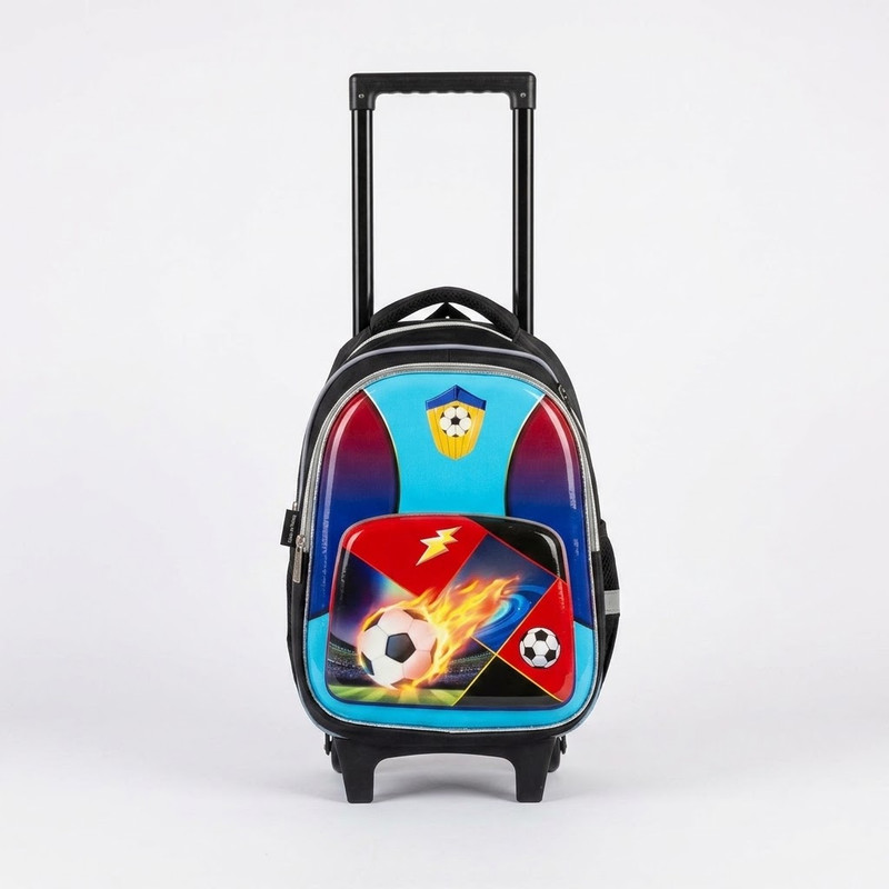LEATHER - Cartable Scolaire avec Chariot Football - Bleu & Noir