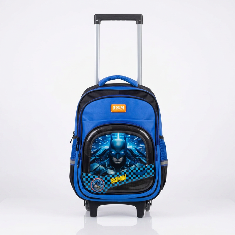 SMM - Cartable Scolaire à Roulettes avec Chariot SMM - Motif Batman - Bleu