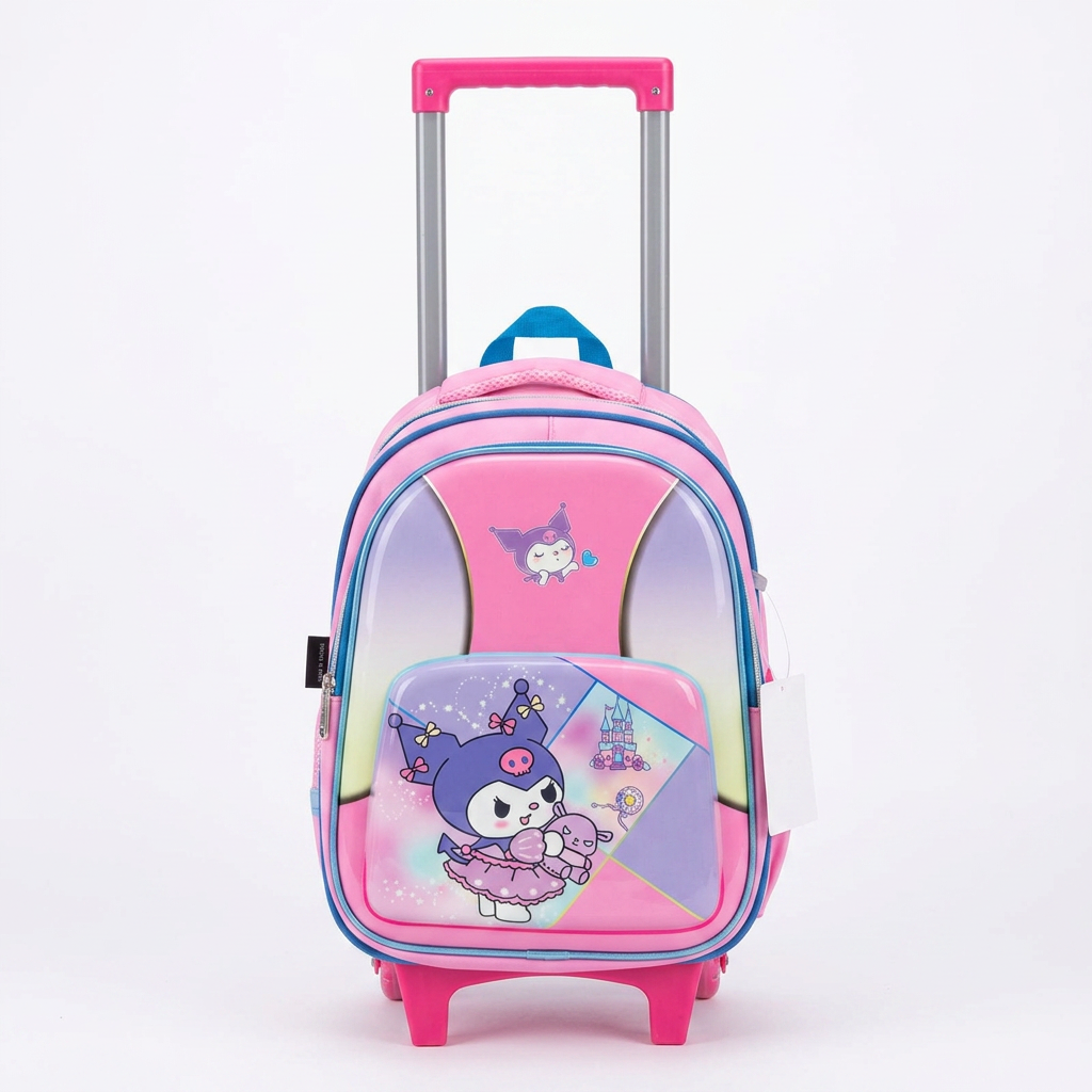 LEATHER - Cartable Scolaire avec Chariot Kuromi - Rose & Violet