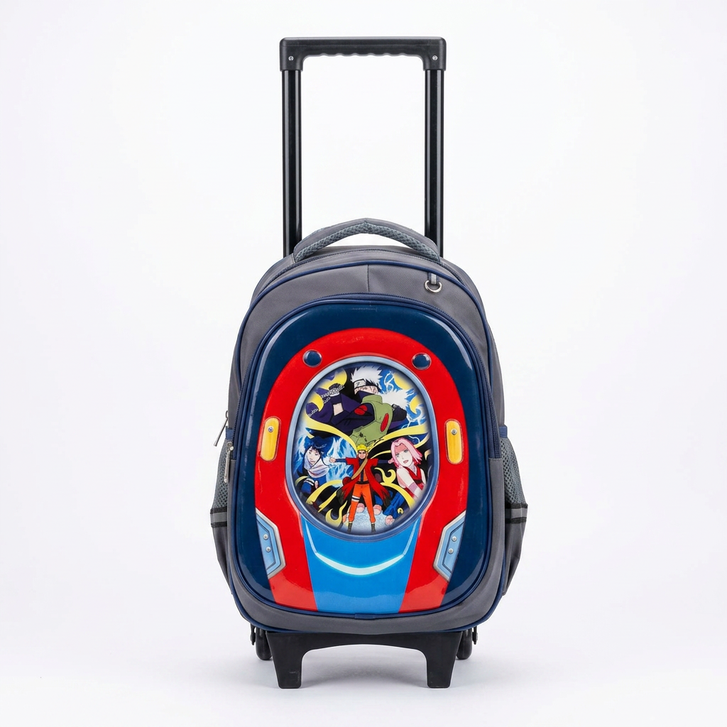 LEATHER - Cartable Scolaire avec Chariot Ninja Réf. 425 - Gris & Rouge