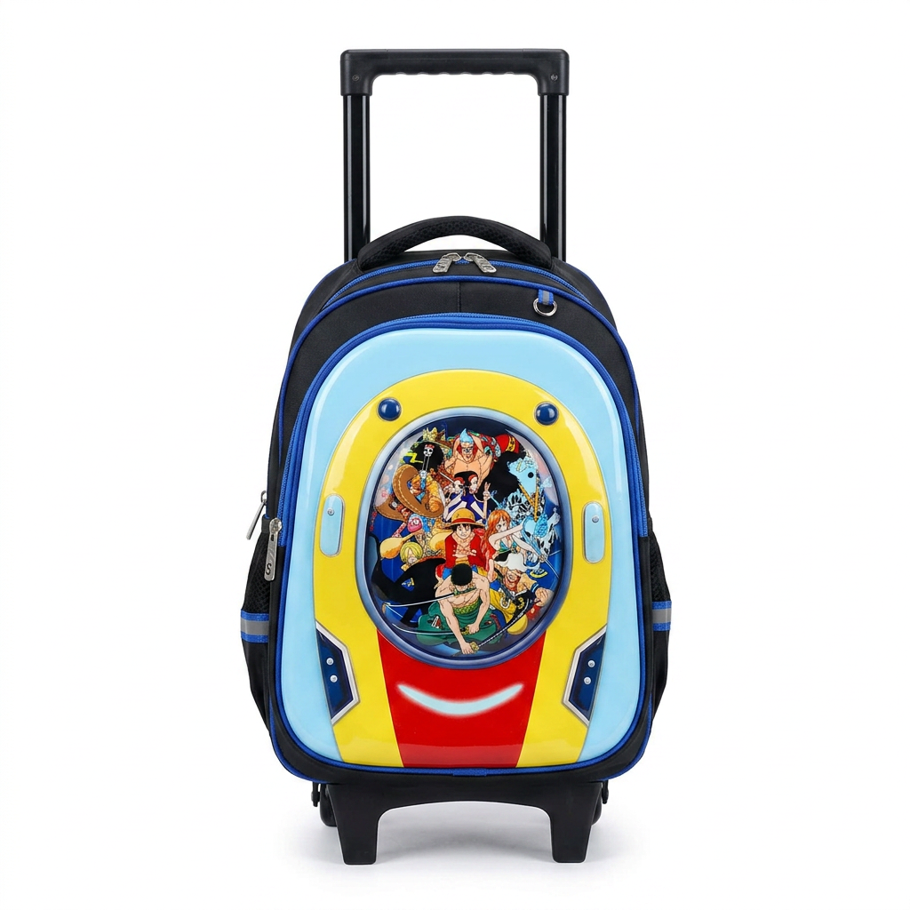 LEATHER - Cartable Scolaire avec Chariot Pirate Manga Réf. 425 – Noir & Bleu