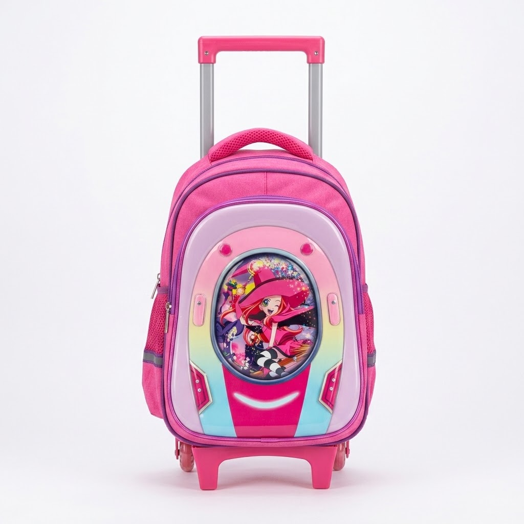 LEATHER - Cartable Scolaire avec Chariot Manga Réf 428 - Rose