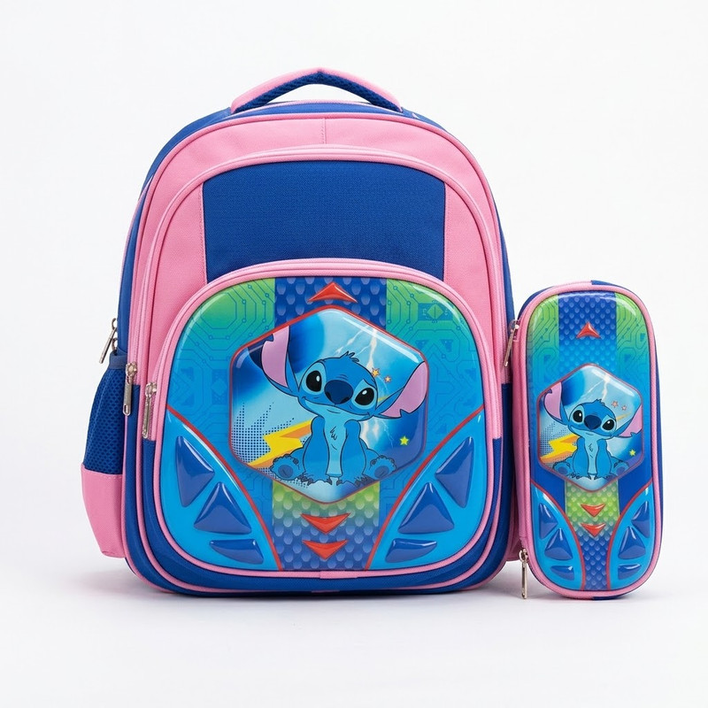 LEADERS - Pack Cartable Préparatoire avec Trousse - Motif Stitch – Rose et Bleu