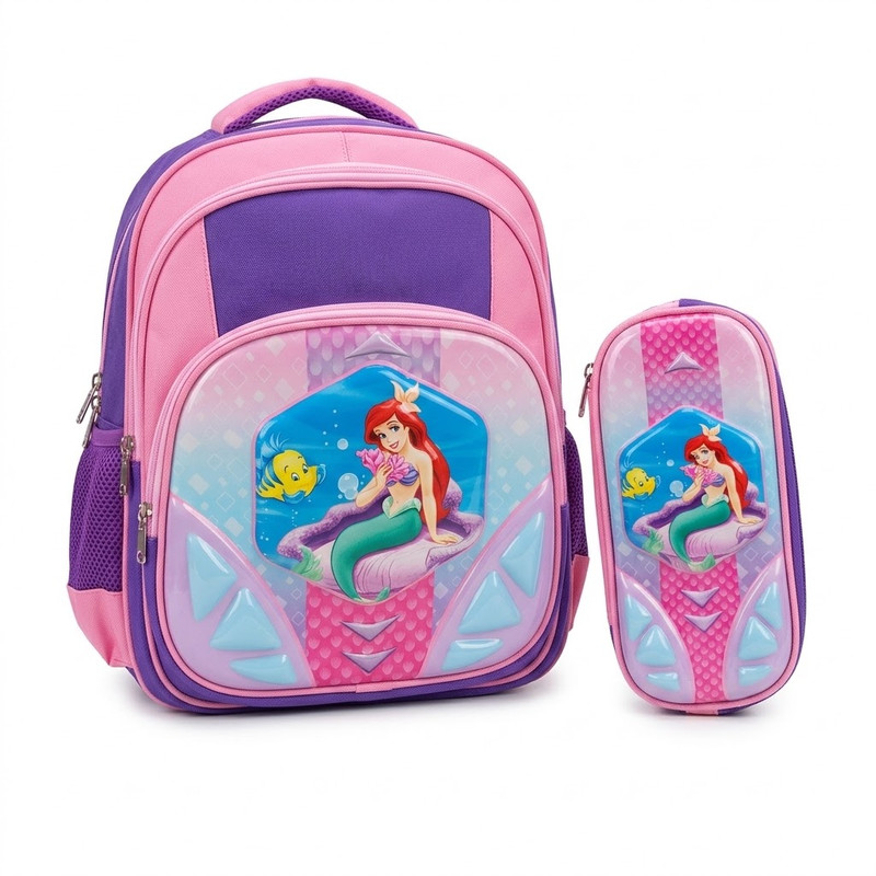 LEADERS - Pack Cartable Préparatoire avec Trousse - Motif Sirène - Rose et Violet