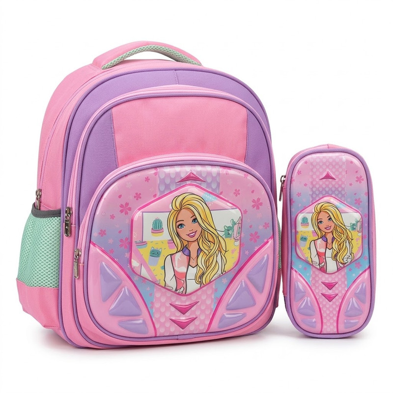 LEADERS - Pack Cartable Préparatoire avec Trousse - Motif Poupée Fashion - Rose et Violet