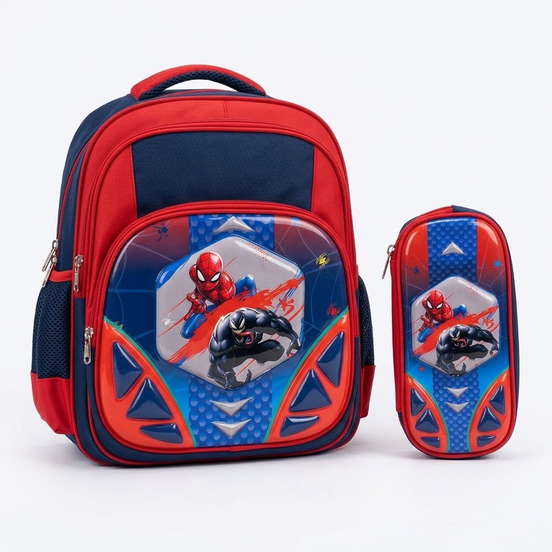 LEADERS - Pack Cartable Préparatoire avec Trousse - Motif Super-Héros - Rouge et Bleu