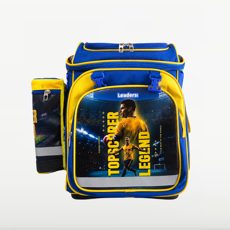 LEADERS - Cartable Scolaire LBH 7 Topscorer Legend - Motif Football - Bleu et Jaune