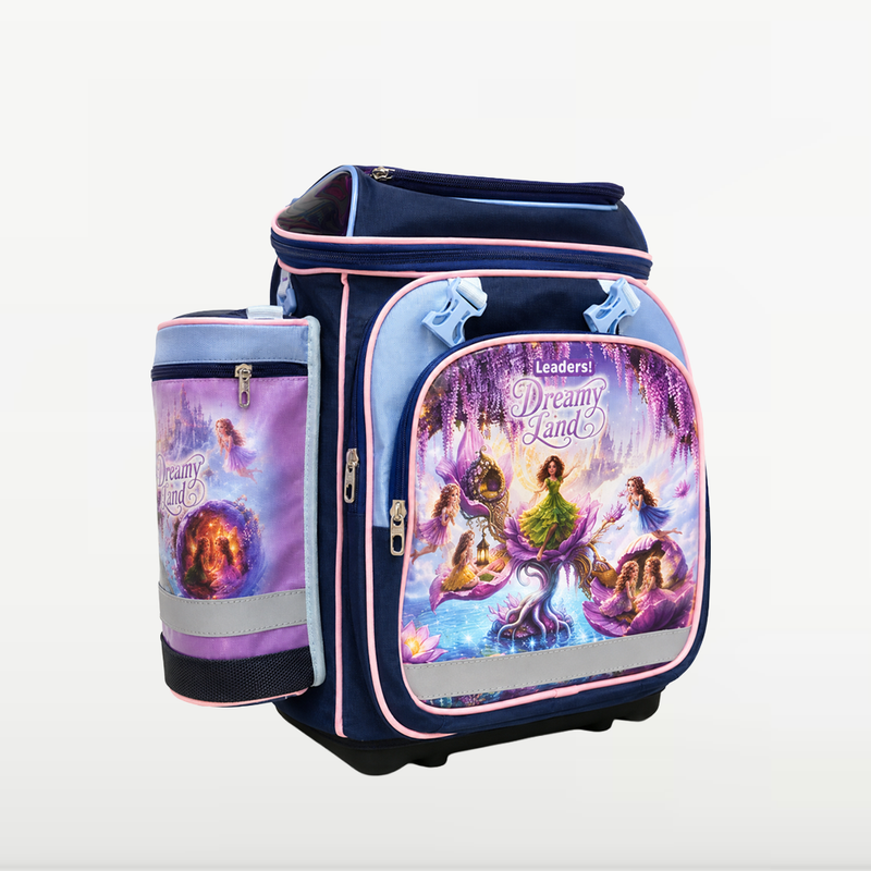 LEADERS - Cartable Scolaire LBH 7 Dreamy Land - Motif Fées - Bleu Marine, Bleu Ciel et Rose