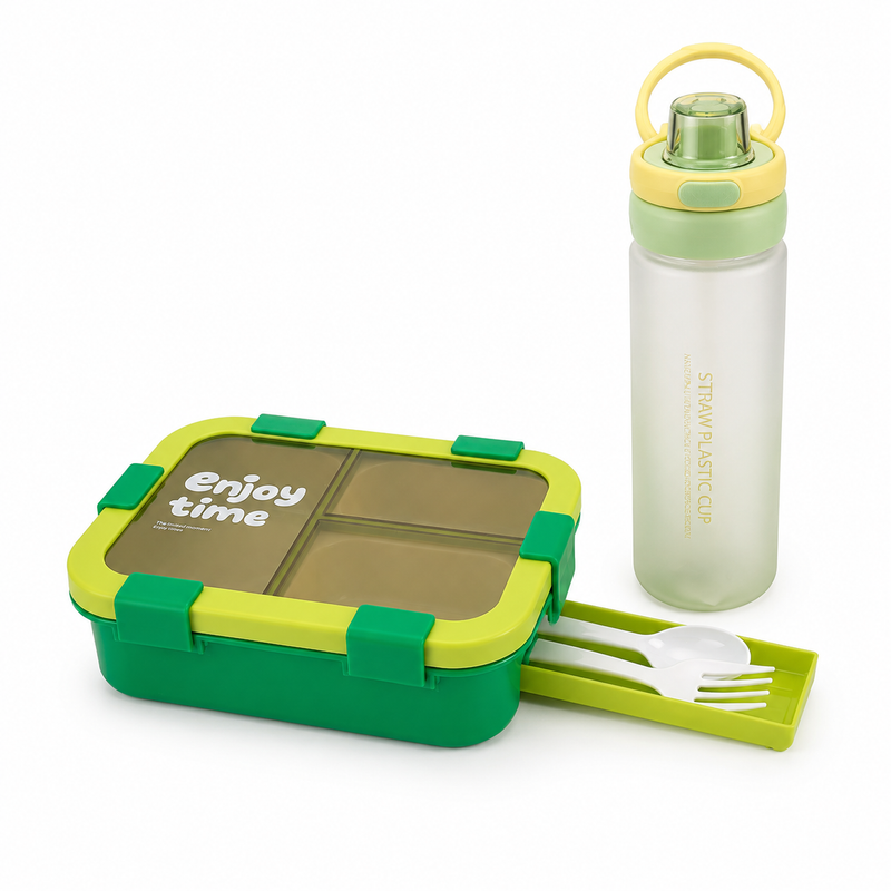 NEST - Pack Lunch Box 3 Compartiments avec Couverts + Gourde 550 ml - Vert 3