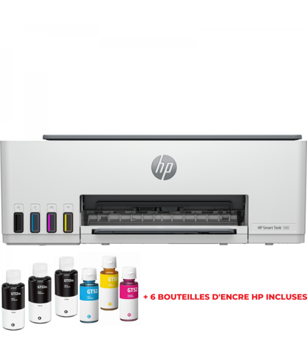 HP - Imprimante Multifonction 3-en-1 Smart Tank 520 + 6 Bouteilles d’Encre