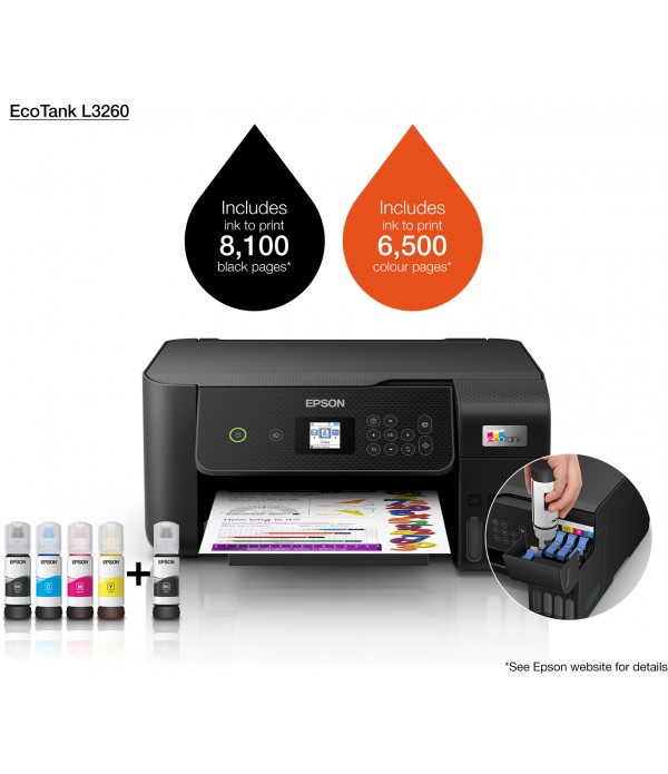 EPSON - Imprimante Multifonction 3-en-1 EcoTank L3260 A4 Wi-Fi - Noir