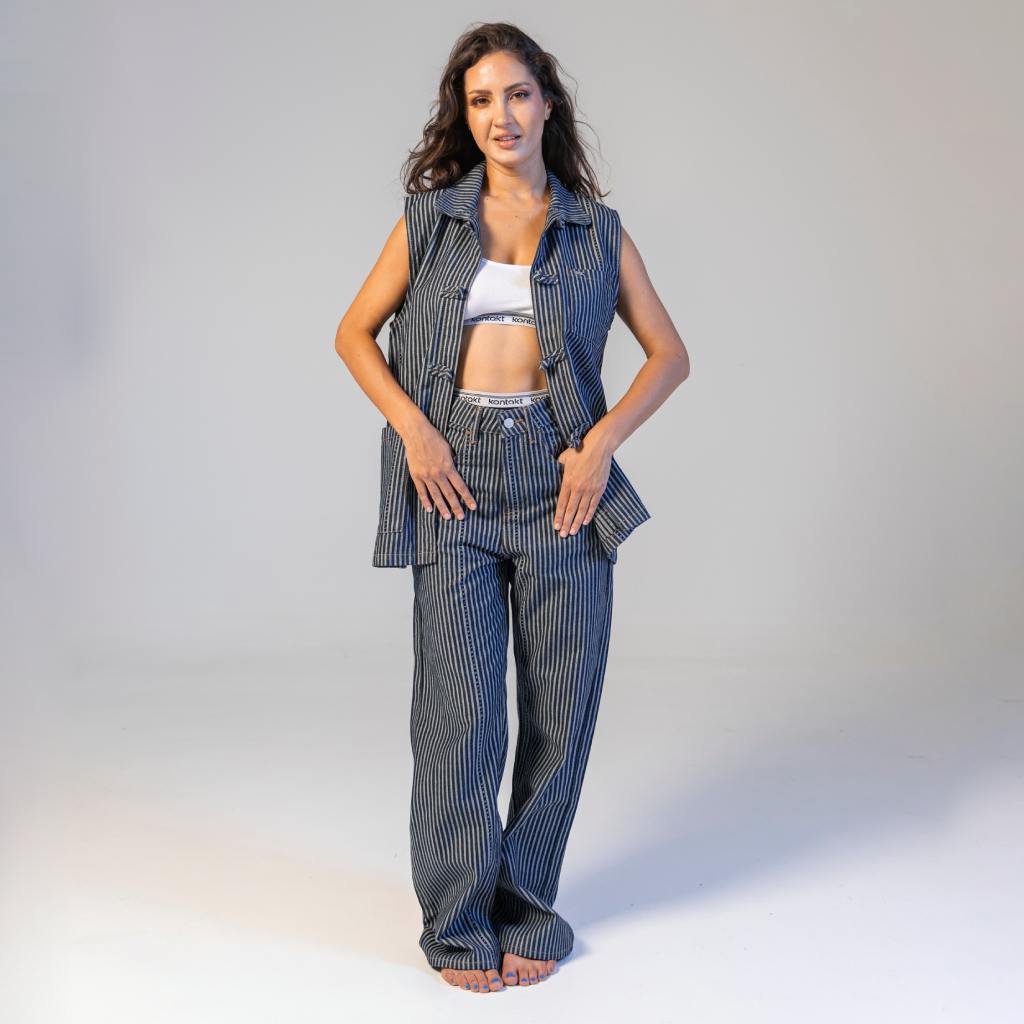 Kontakt - Dengri unisexe sans manche en jacquard - Bleu Moyen 2