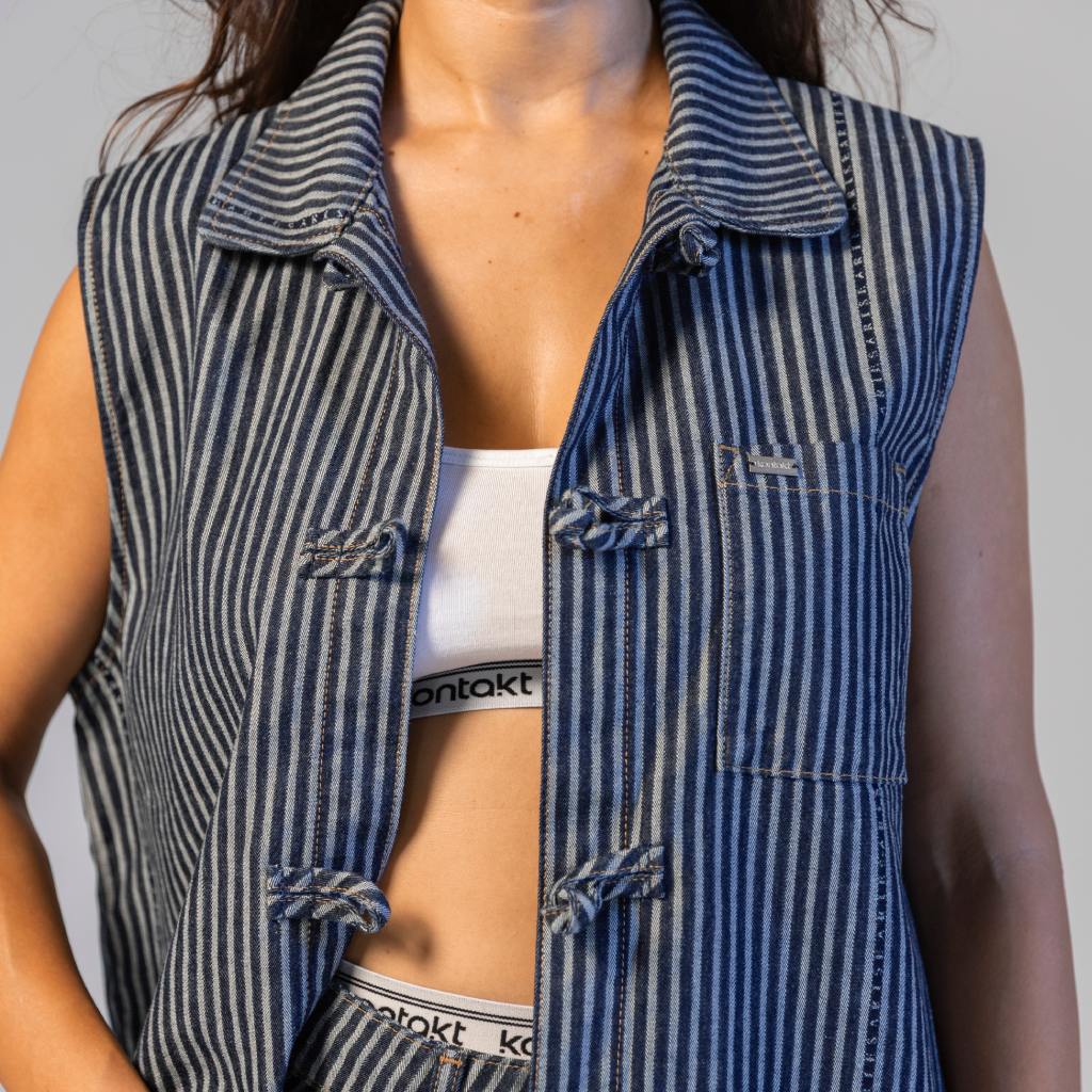 Kontakt - Dengri unisexe sans manche en jacquard - Bleu Moyen 3