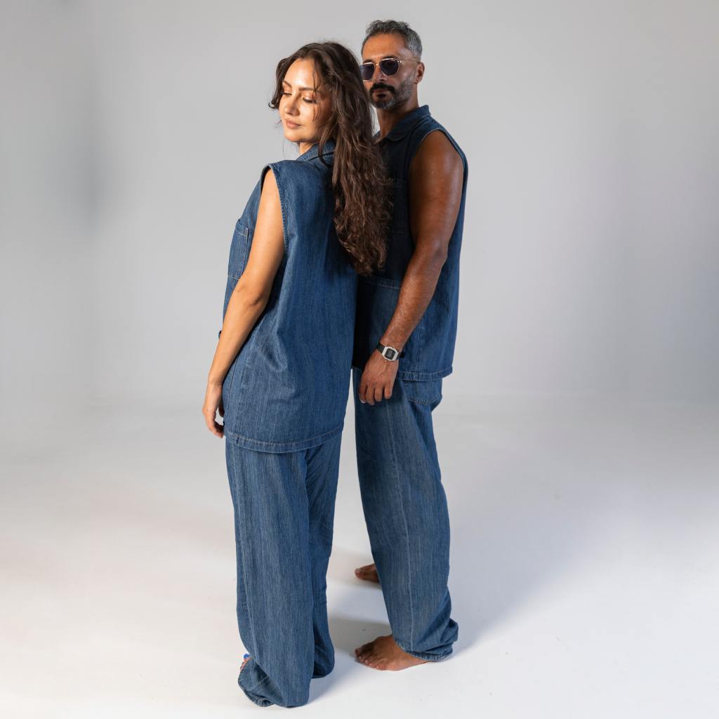 Kontakt - Loose Straight Jeans homme en lin - Bleu Foncé