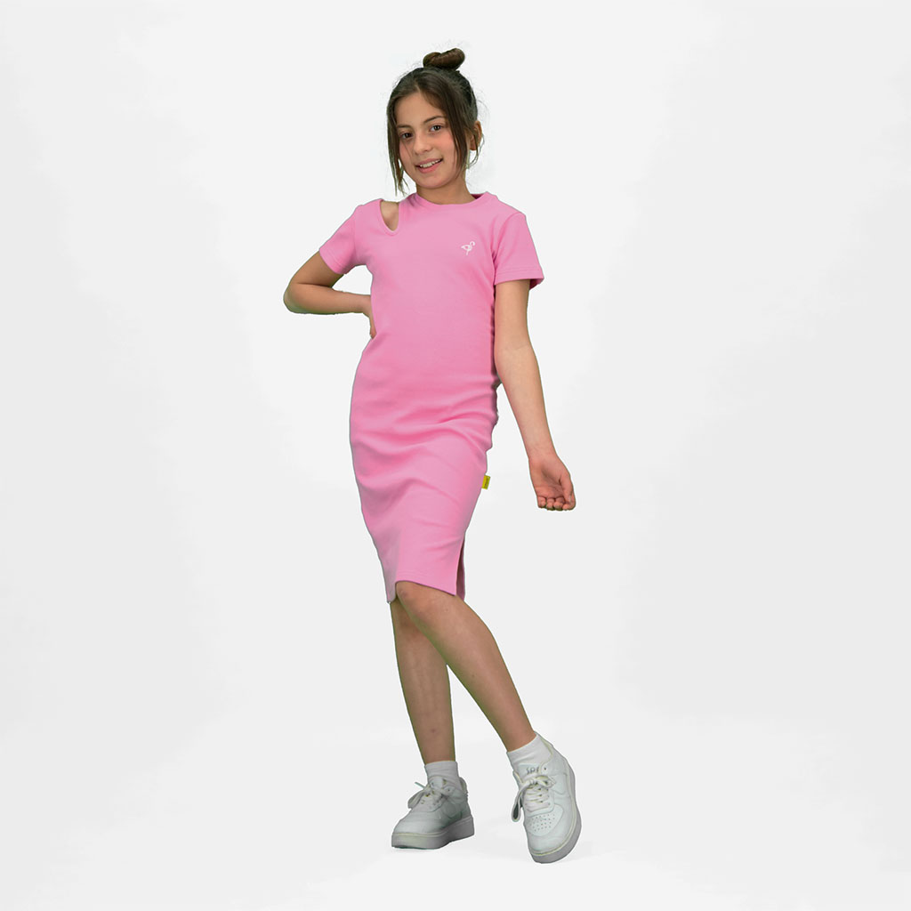 Kontakt - Robe côtelé fille manches courtes avec cut out - Rose