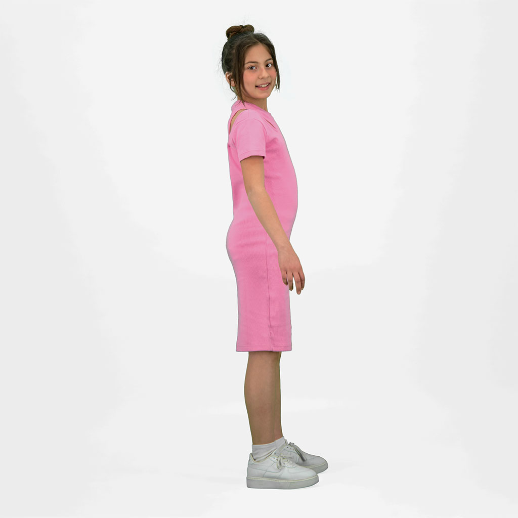Kontakt - Robe côtelé fille manches courtes avec cut out - Rose 2
