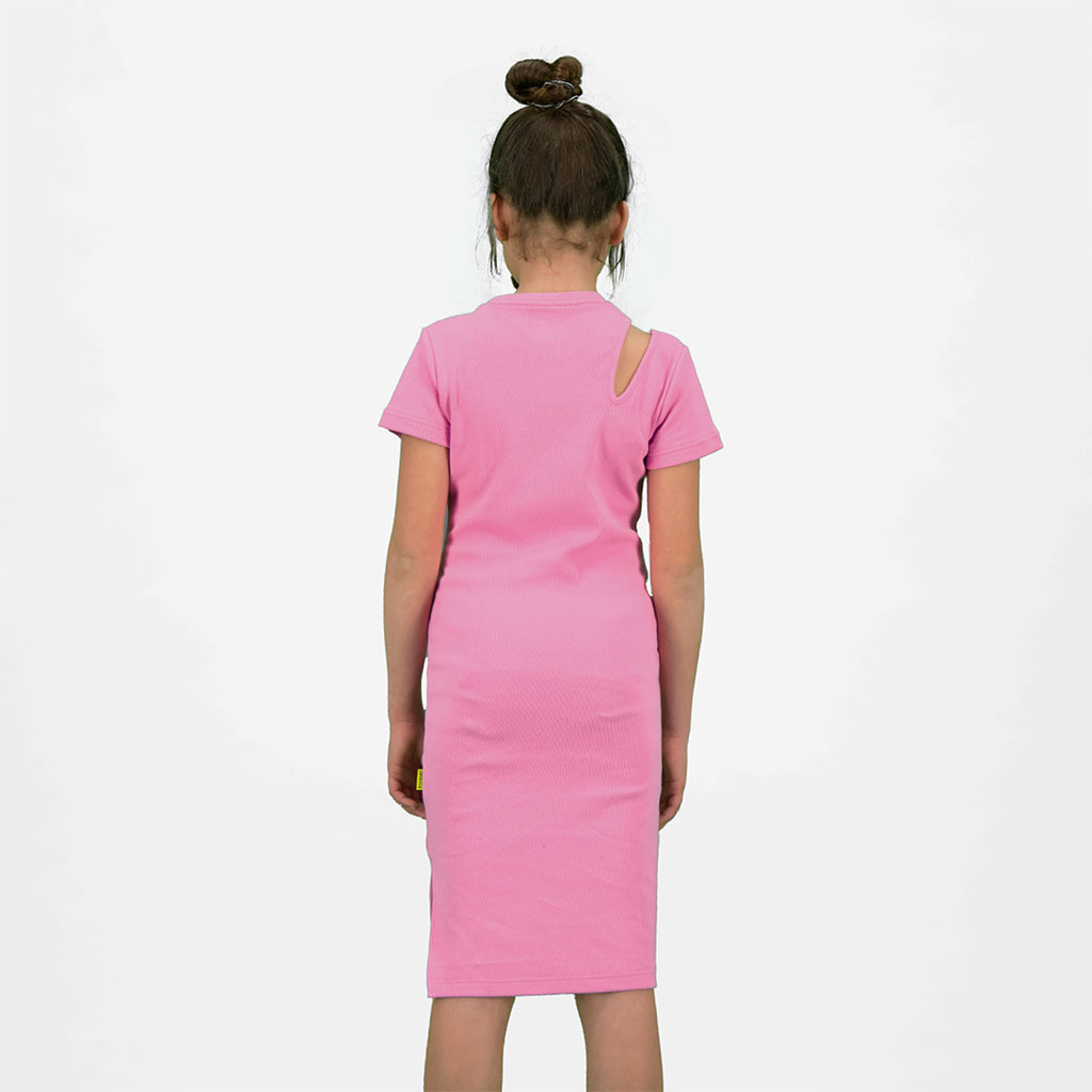 Kontakt - Robe côtelé fille manches courtes avec cut out - Rose 3