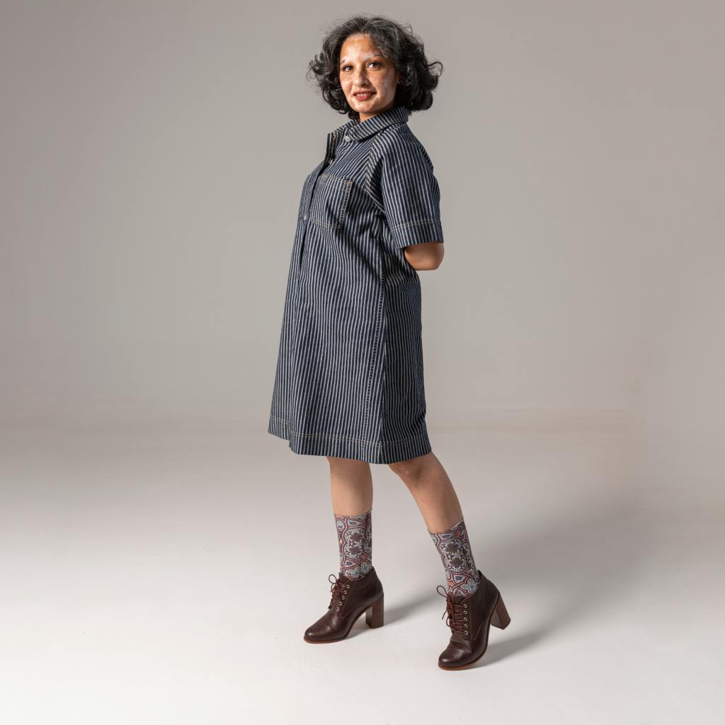 Kontakt - Robe chemise courte femme en jacquard - Bleu Moyen 2