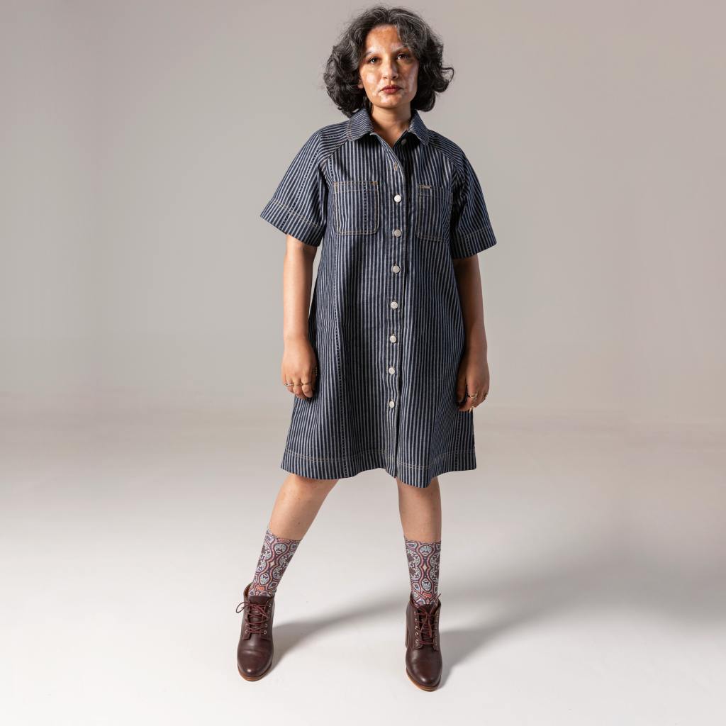 Kontakt - Robe chemise courte femme en jacquard - Bleu Moyen 3