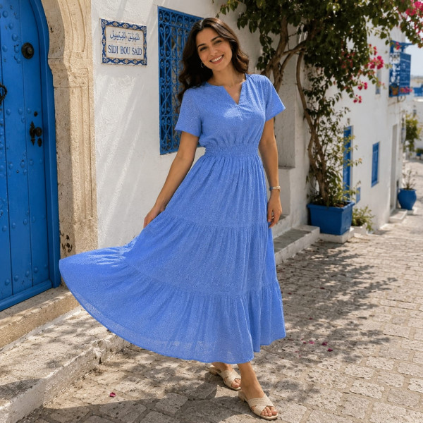 Jacaranda - Robe longue en broderie anglaise - Bleu 2