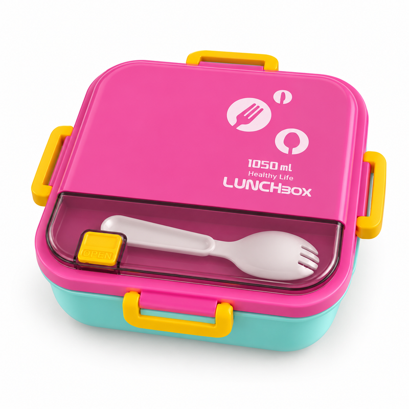 NEST - Lunch Box Enfant 3 Compartiments 1050 ml avec Couvert - Rose &Turquoise