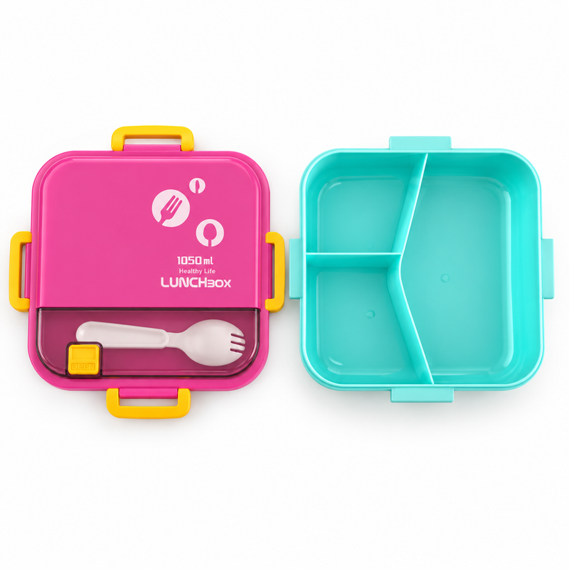NEST - Lunch Box Enfant 3 Compartiments 1050 ml avec Couvert - Rose &Turquoise 2