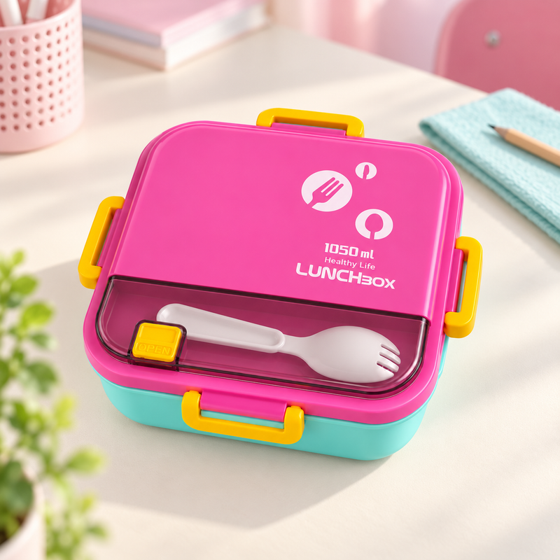 NEST - Lunch Box Enfant 3 Compartiments 1050 ml avec Couvert - Rose &Turquoise 3