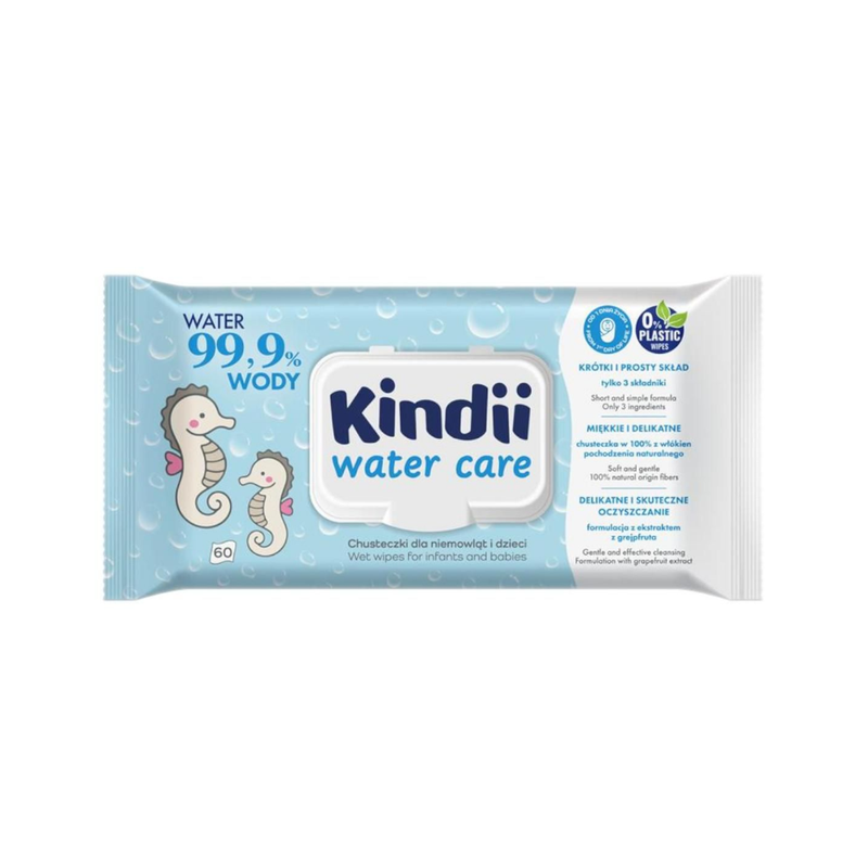 Kindii - Lingettes Humides Bébé & Enfant 99,9% Eau Pure - Peaux Sensibles - 60 Lingettes