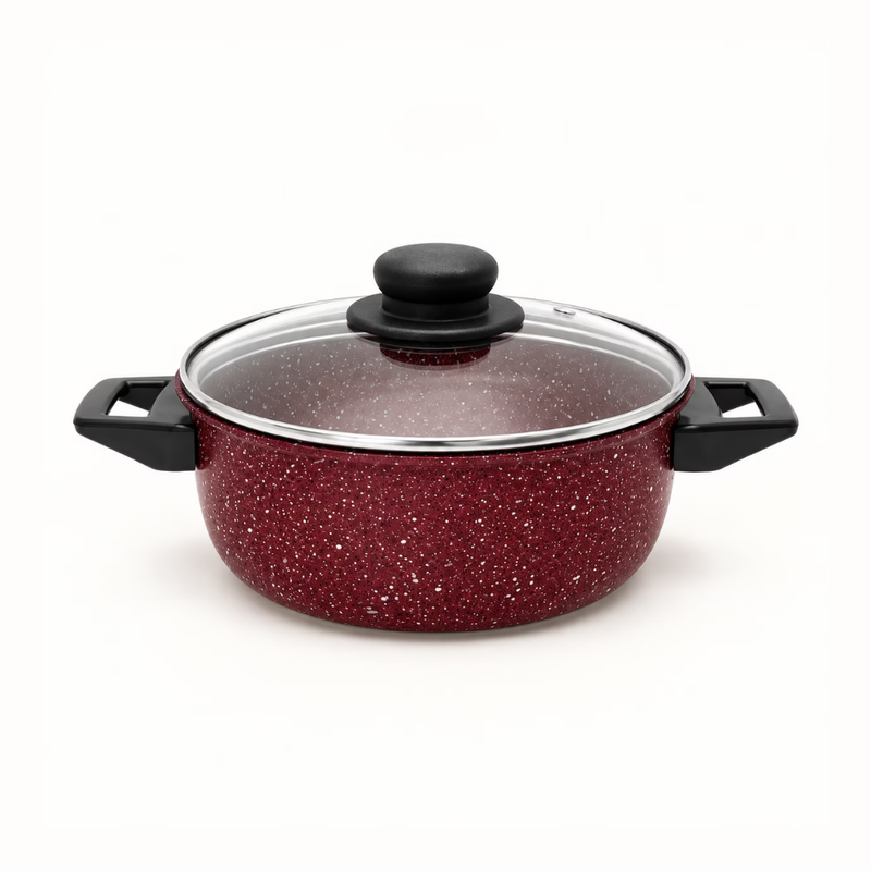 EL GUSTO BY Cook'Art - Faitout Ø 22 cm avec Couvercle Revetement Granite - Rouge