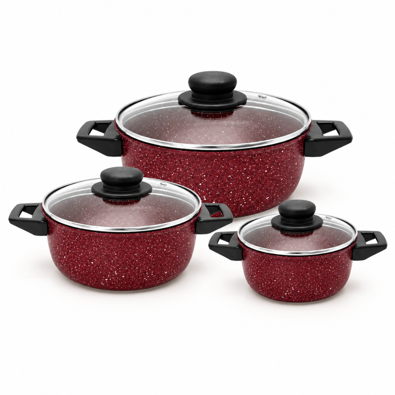 EL GUSTO BY Cook'Art - Serie de 3 Faitouts ø 18+22+24 cm Revetement Granite - Rouge