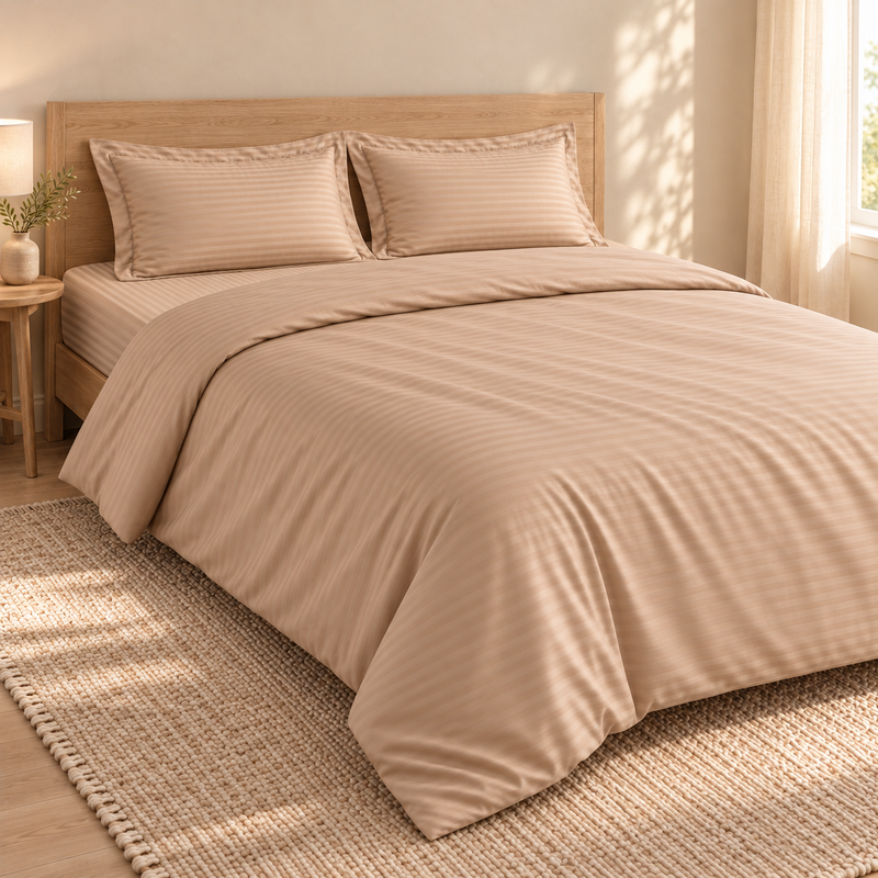Linjolie - Parure de lit 2 places 4 pièces : Cache-couette + 2 taies d’oreiller + Housse de matelas - 220 × 230 cm - P3 Beige