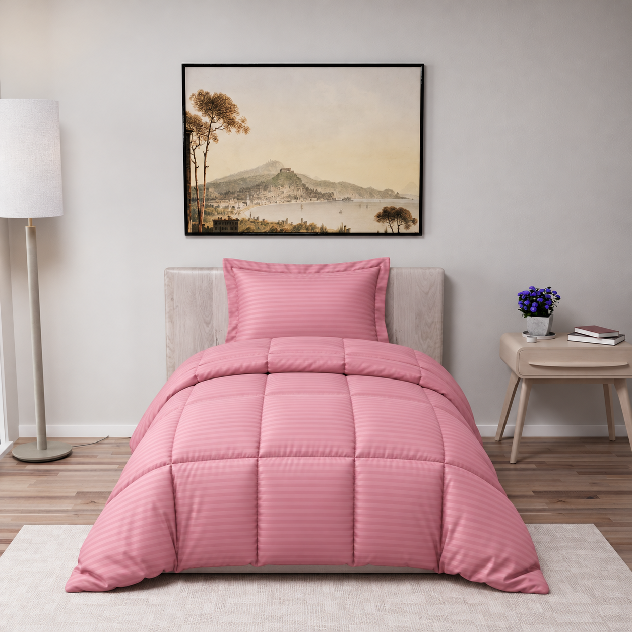 Linjolie - Parure de lit 1 place 2 pièces : Couette + 1 taie d’oreiller - 160 × 230 cm - P5 Rose Bébé