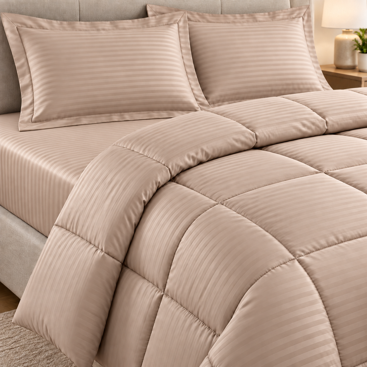 Linjolie - Parure de lit 2 places 4 pièces : Couette + 2 taies d’oreiller + Housse de matelas - 220 × 230 cm - P1 Beige
