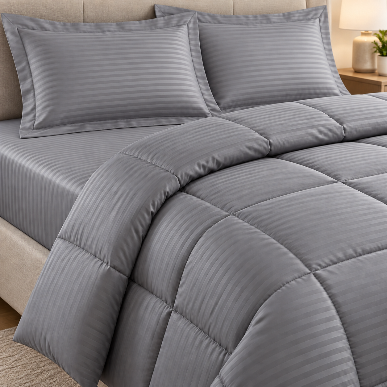 Linjolie - Parure de lit 2 places 4 pièces : Couette + 2 taies d’oreiller + Housse de matelas - 220 × 230 cm - P1 Gris