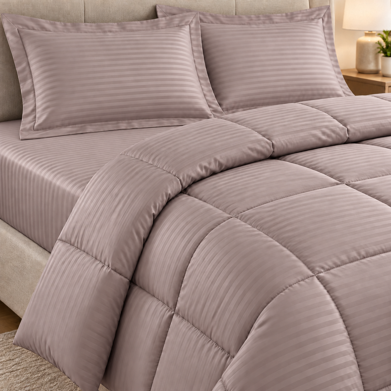 Linjolie - Parure de lit 2 places 4 pièces : Couette + 2 taies d’oreiller + Housse de matelas - 220 × 230 cm - P1 Grége