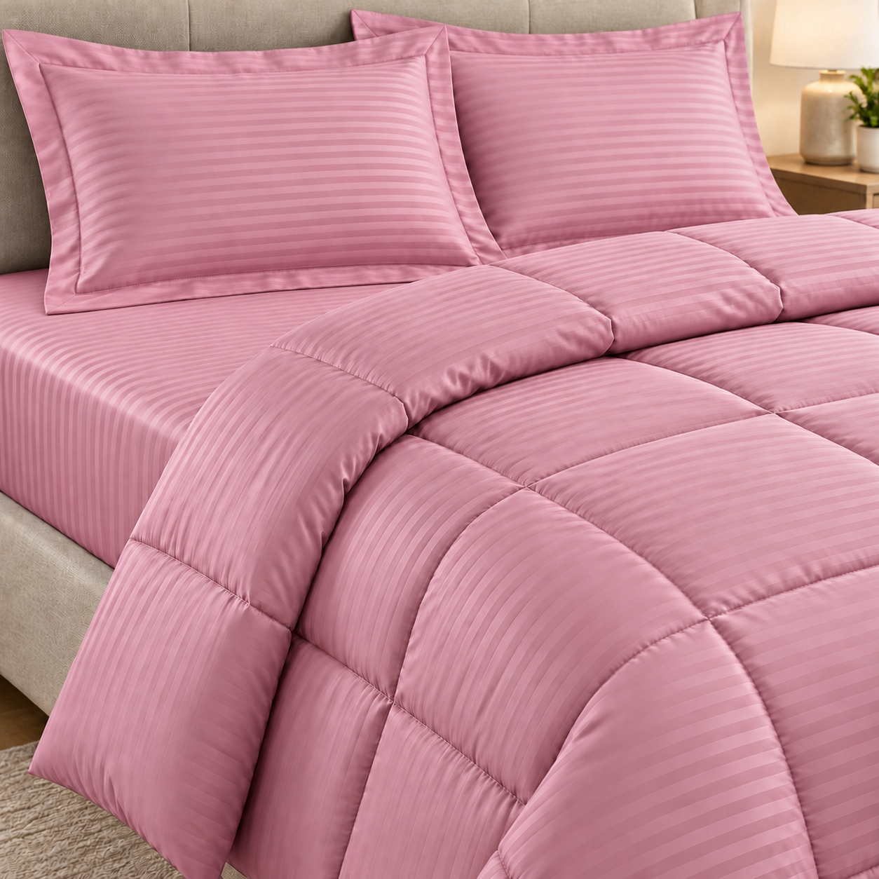 Linjolie - Parure de lit 2 places 4 pièces : Couette + 2 taies d’oreiller + Housse de matelas - 220 × 230 cm - P1 Rose Bébé