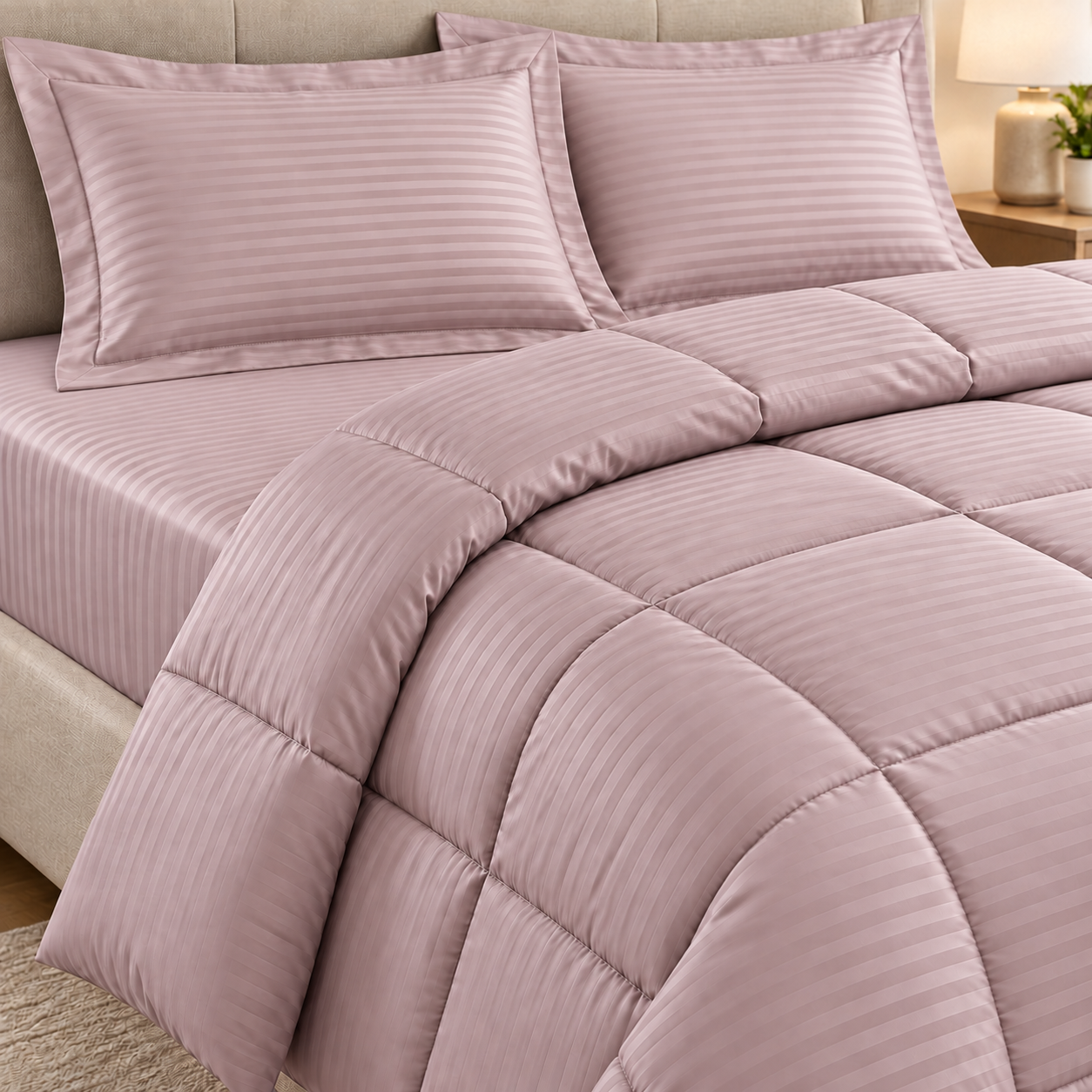 Linjolie - Parure de lit 2 places 4 pièces : Couette + 2 taies d’oreiller + Housse de matelas - 220 × 230 cm - P1 Violet
